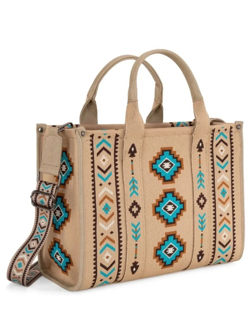 Montana West Aztec Retro Arrows Dual Sided Print Large Tote/Crossbody Tan
